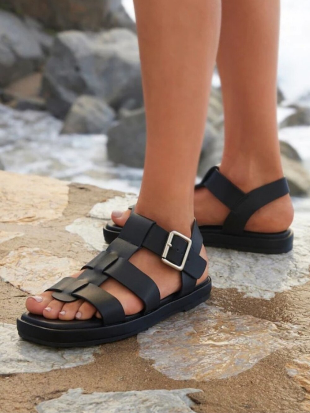 BRAND NEW LONDON REBEL LEATHER WOVEN STRAP WOMEN’s SANDALS